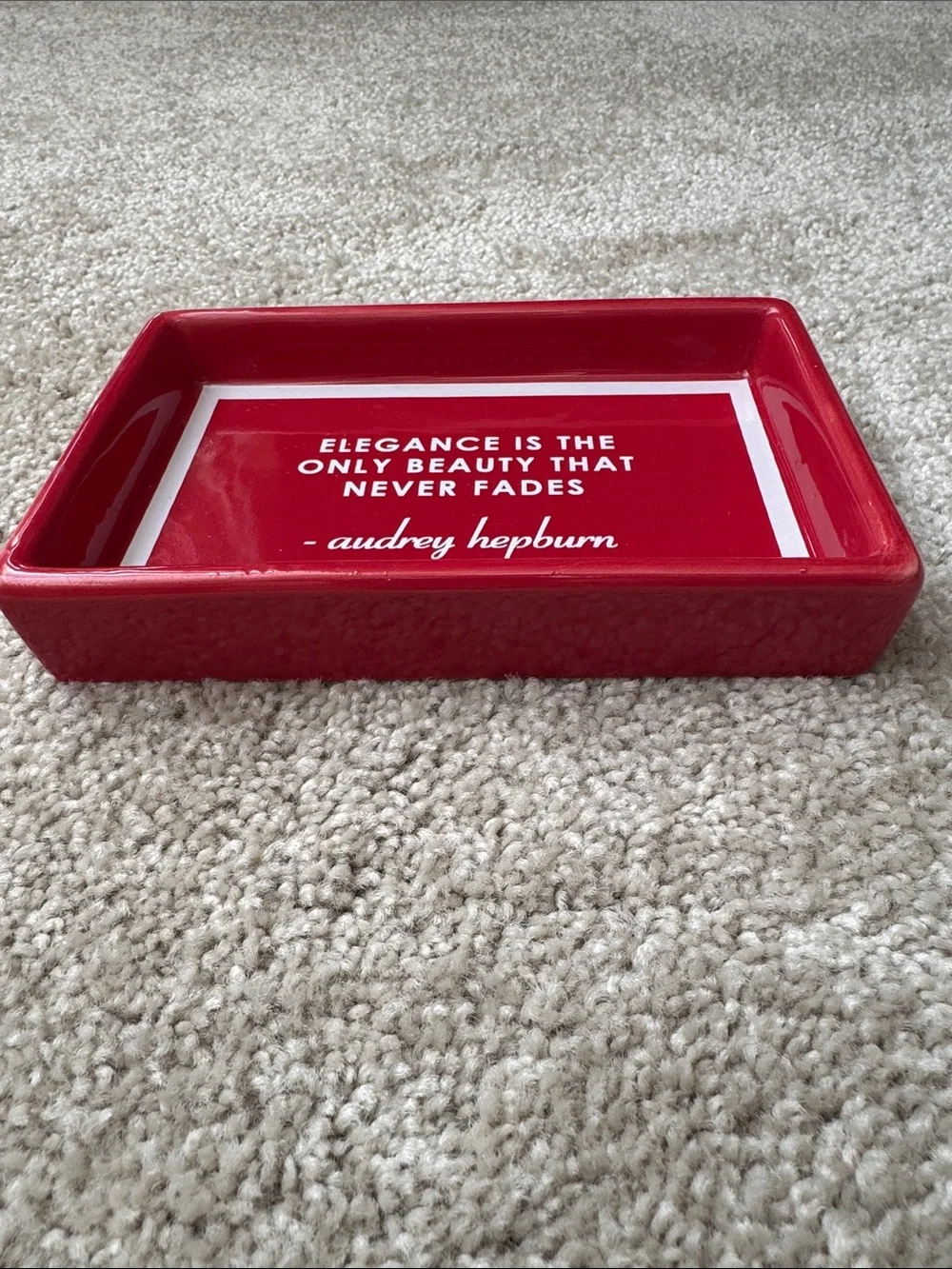 Target Red Ceramic Vanity Trinket  Tray with Quote